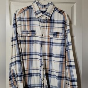 George Men's Plaid Shirt in Cream and Blue Flannel Size XL